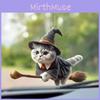Surface Flat Acrylic Pendant With Magical Cat Riding Broom Design For Decor