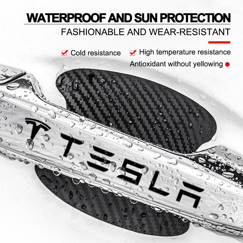 Car Door Sticker Carbon Fiber Scratches Auto Handle Protection Film For Tesla Model 3 Model X S 2016-2023  Model Y Decals TM3 TMX