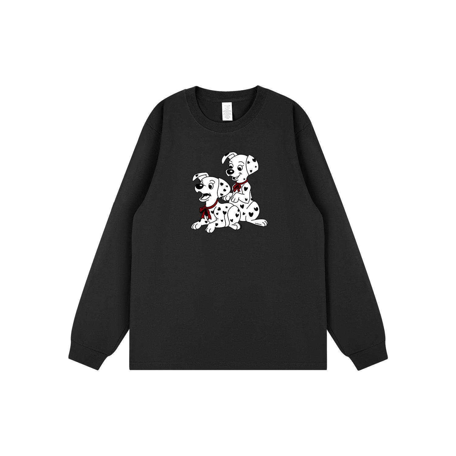 

Трендовая футболка в стиле ретро в горошек с принтом щенка и рукавами с манжетами - Осенне-зимняя парная 2XL