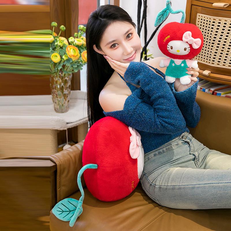Cherry Bow Decoration Plush Toy Cute Character Stuffed Animal For Girls Kids Playroom