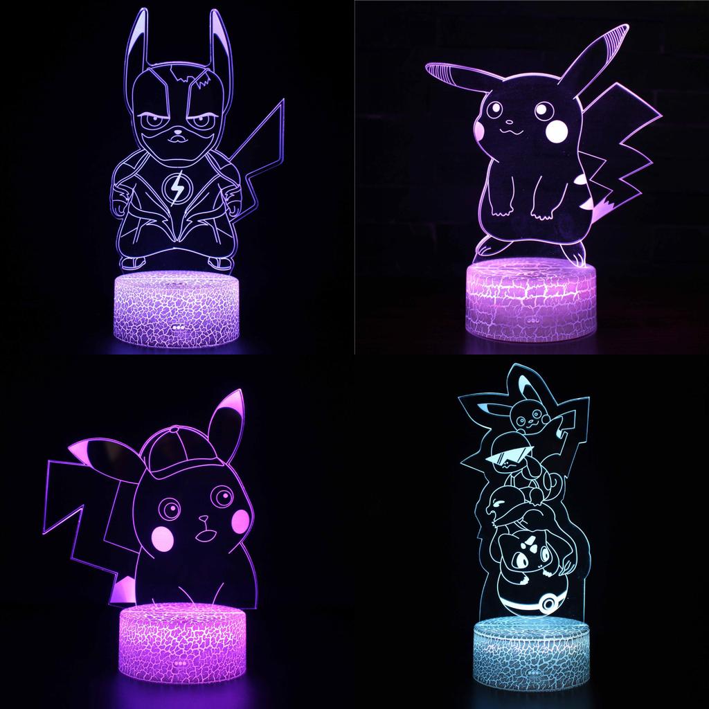 Creative 3d Pikachu Night Light Cute Table Lamp Colorful Atmosphere Lamp Gift Idea