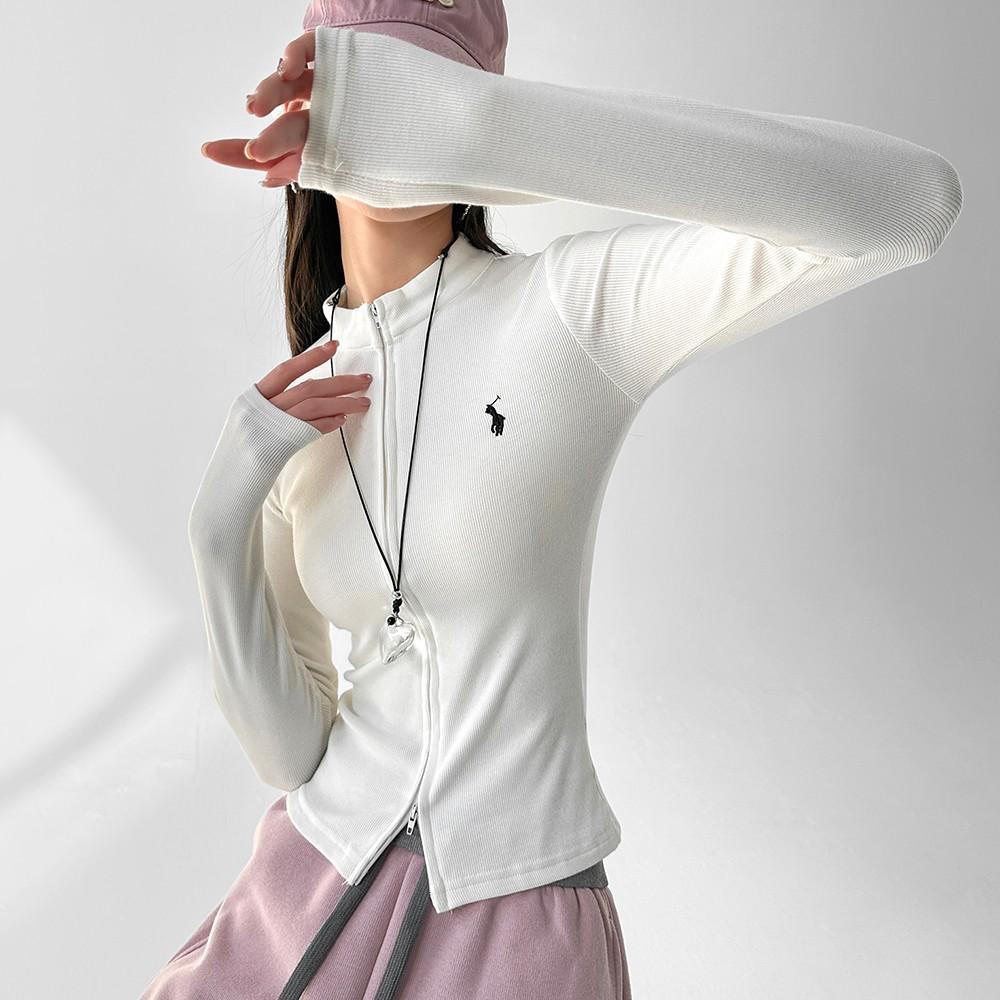 Double Zipper American Cardigan Embroidered Long Sleeve Girl Spring Design Skinny Versatile Cardigan Top Girl