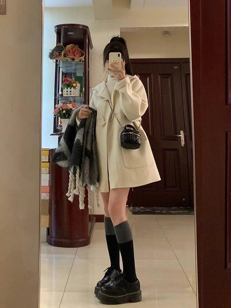Herbst Winter Lose Elegante Wollmantel Frauen Französisch Horn Schnalle Retro Wollmantel Neue Koreanische Mode-Design Casual Kleidung