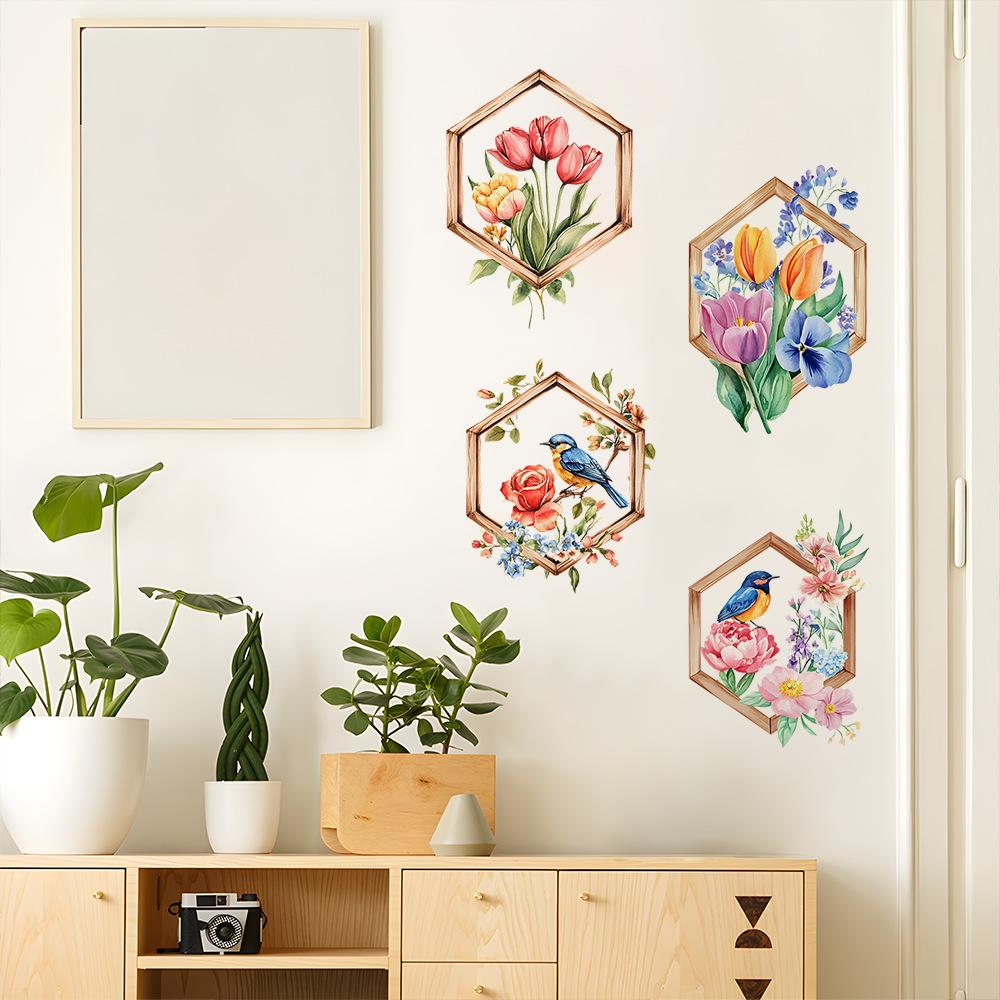 Beautiful Painted Flower House Wall Stickers Self-Adhesive for Bedroom Living Room Hallway Home Decor