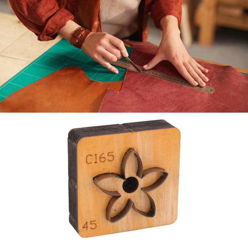 Wykrojnik do skóry w kształcie kwiatu   Drewniana podstawa Stal węglowa Forma do wycinania skóry w kształcie kwiatu do rzemiosła