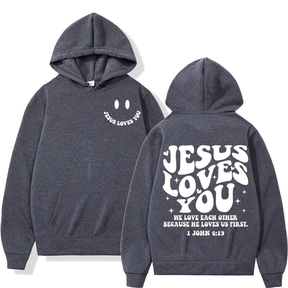 Style double-sided printed hoodie with Jesus' love for you fashionable Men's sweatshirt high-quality retro sweatshirt