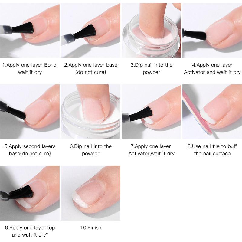 MEET ACROSS 5g/10g Dipping Nail Powder Set Nude Pink Dipping Glitter Powder System Kits Dust Nail Art DIY Decoration Natural Dry