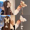 Plush Bow Tassel Grab Clip Furry Hairpin Female Back Head Hair Clip Shark Clip Autumn and Winter Hairpin Headdress