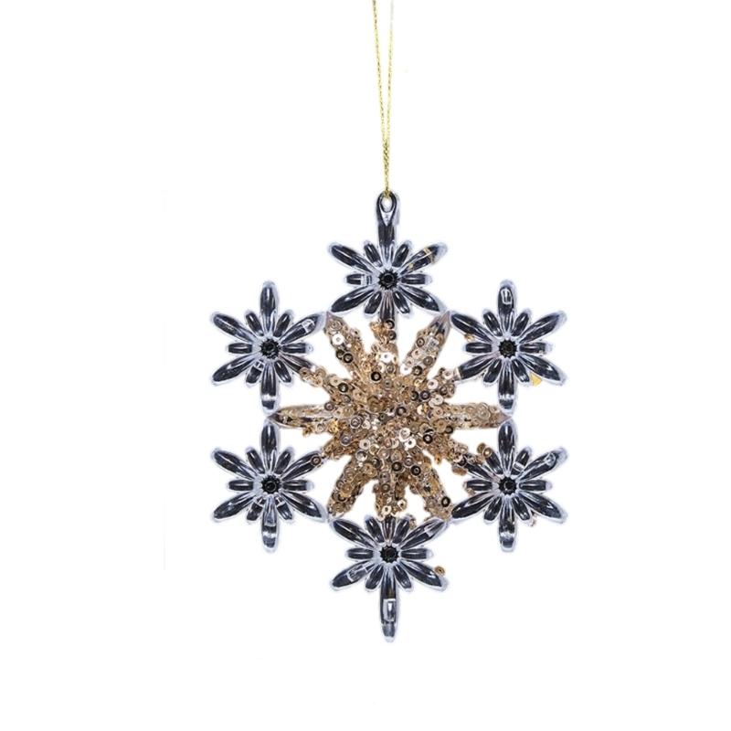 Clear Acrylic Deer Snowflake Christmas Tree Hanging Ornament with Sparkling Glitters Design for Festival Decors