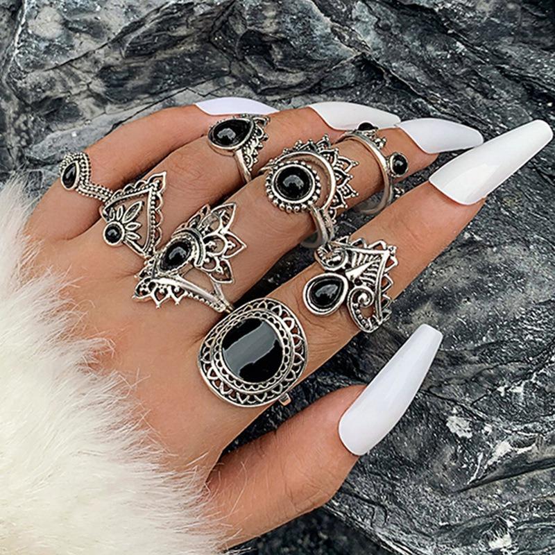 New European and American vintage ring set Water drop geometric women's joint tail ring