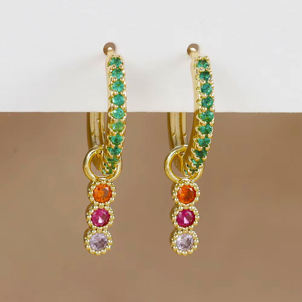 2PCS Stainless Steel Multicolor Zircon Geometry Drop Earrings For Women Fashion Creative Charm Dangle Earring Piercing Jewelry