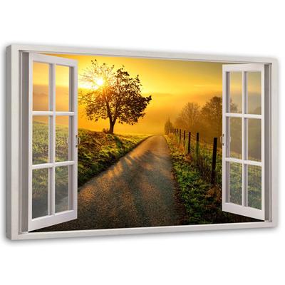 Canvas Print Window View Sunset Field