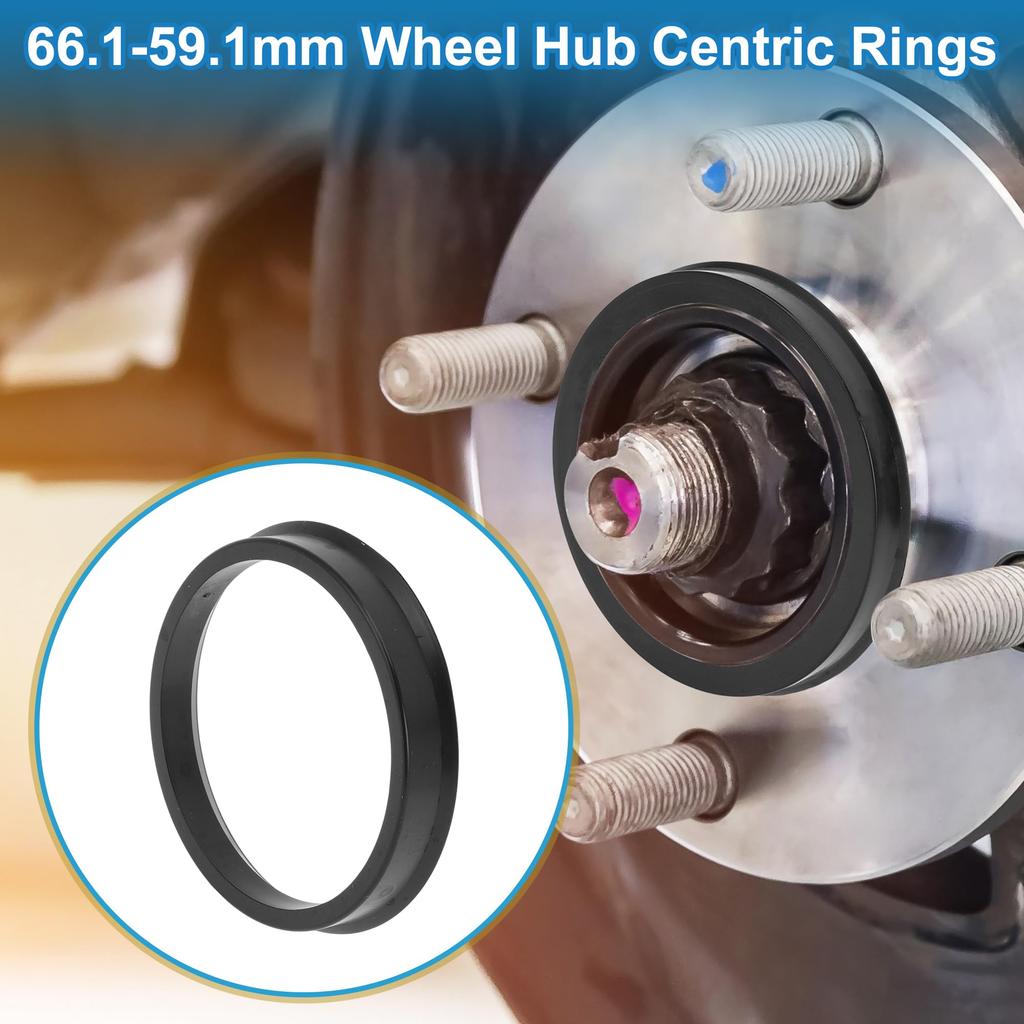 A ABSOPRO 66.1mm to 59.1mm Wheel Hub Centric Ring Black Polycarbonate Wheel Center Shaft Shock Absorption Hub Ring 4pcs