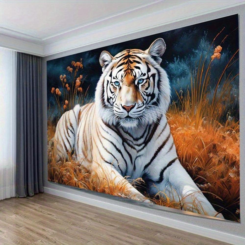 White Tiger Wall Mural Art Nature Wildlife Decor Large Print Animal Painting For Living Room Bedroom Home Interior Design