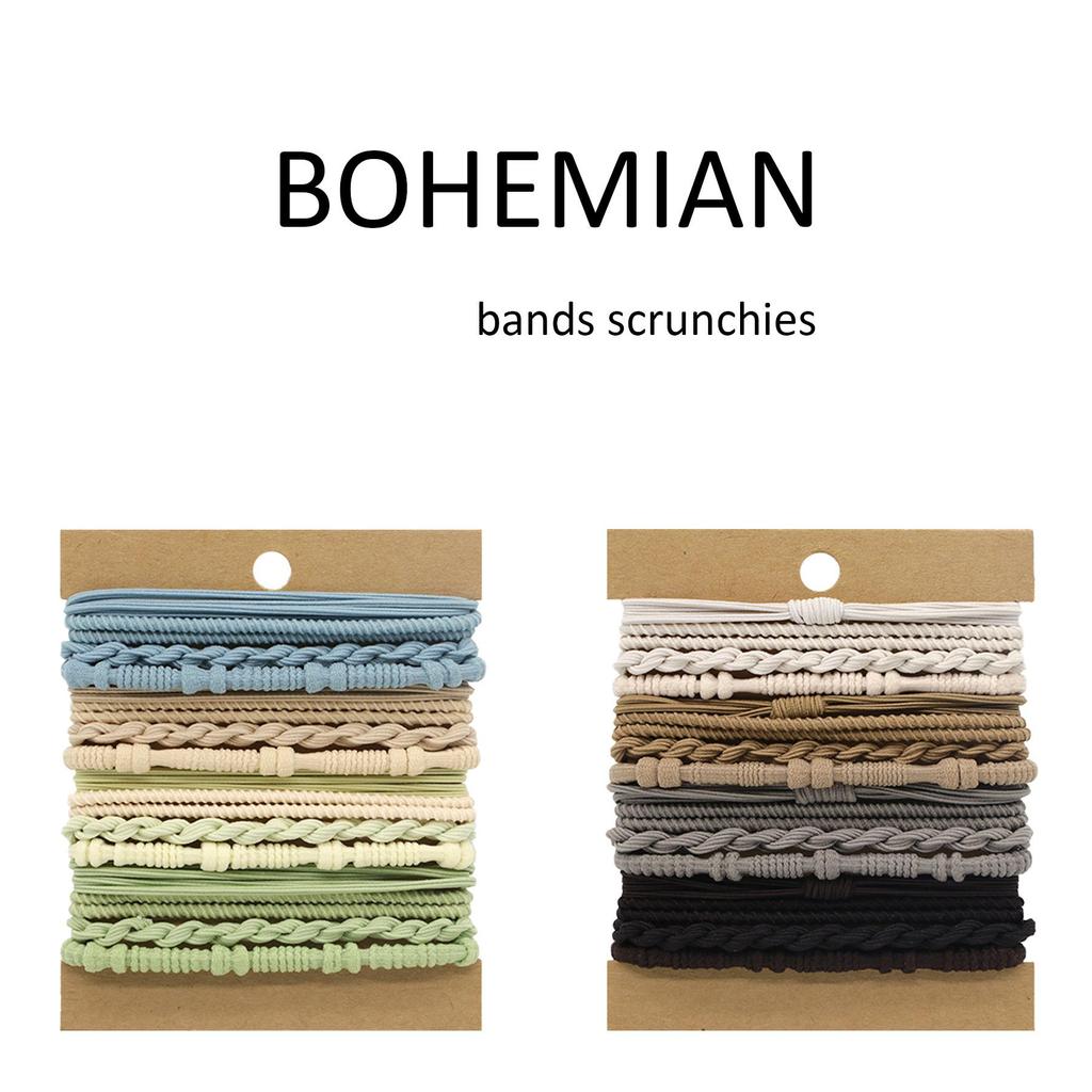 Bohemian 24-Piece Hair Ties Set - High Elastic Elegant Ponytail Accessories & Bracelets