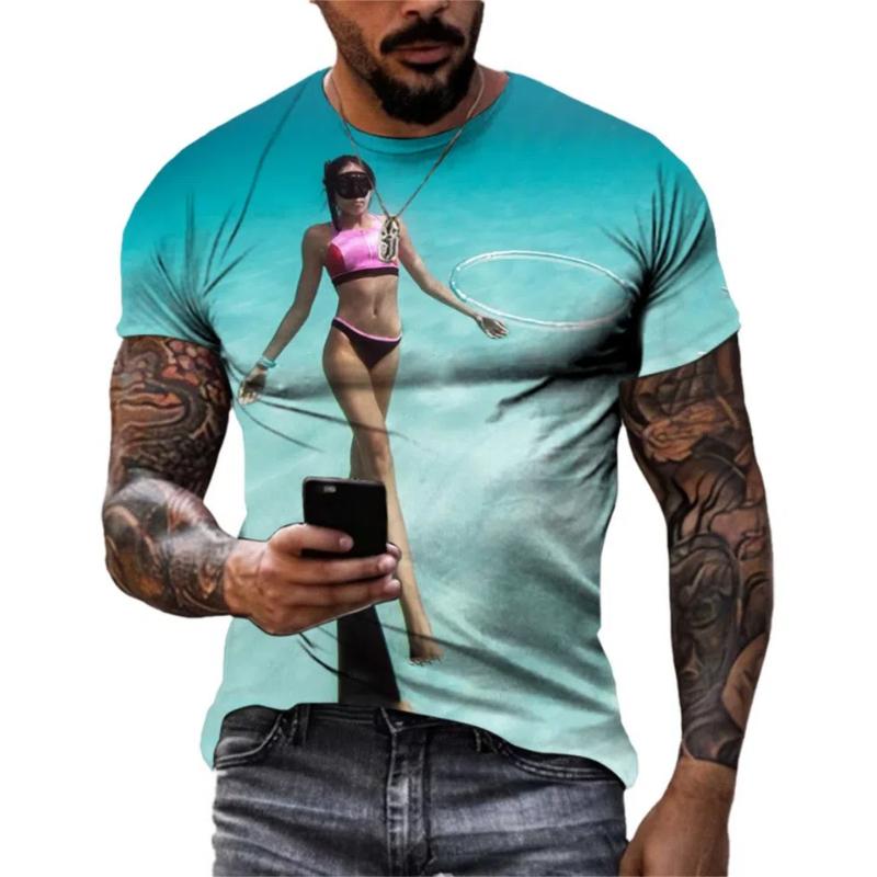 Летняя хип-хоп красота плавание горячая распродажа окрашенная мужская футболка креативная — фото 7