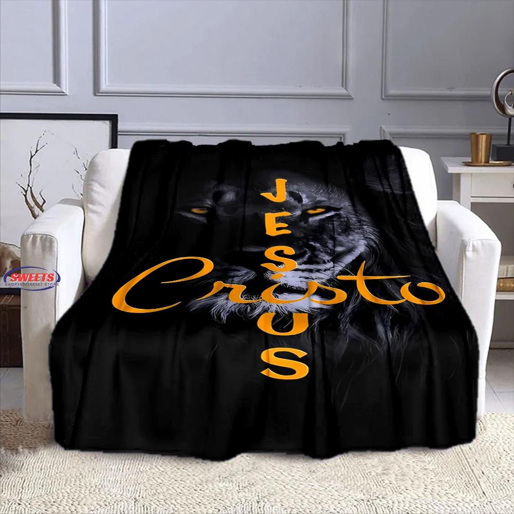 1PC Warm and Cozy Flannel Blanket, Cross Jesus Blanket, Sofa Bedroom Office Leisure Nap Cover Blanket, Machine Washable Blanket