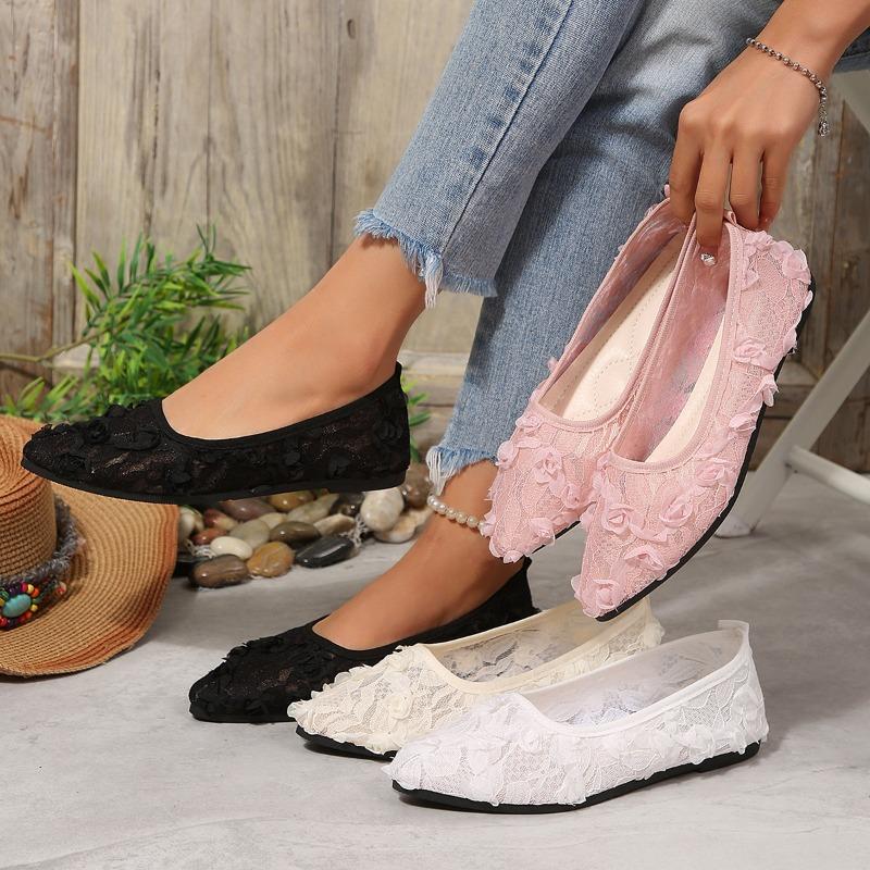 French Fairy Lace Flower Flat Shoes Slip-On Casual Shoes Outdoor Wear Summer Women Pointed Toe Ballet Sandal