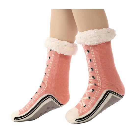 1 Pair Sleeping Socks Non-Slip Silicone Grip Soles Mid-tube Floor Socks Thickened Fleece Lining Indoor Socks