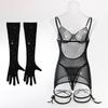 Tooxika Erotic Underwear Sequined Ladies Nightclub Style Steel Ring Gathered Gloves With Ropes Three-piece Set