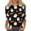 Women's Casual 3/4 Sleeve Halloween Graphic Top Crew Neck Printed Shirt Lightweight Comfortable Fit