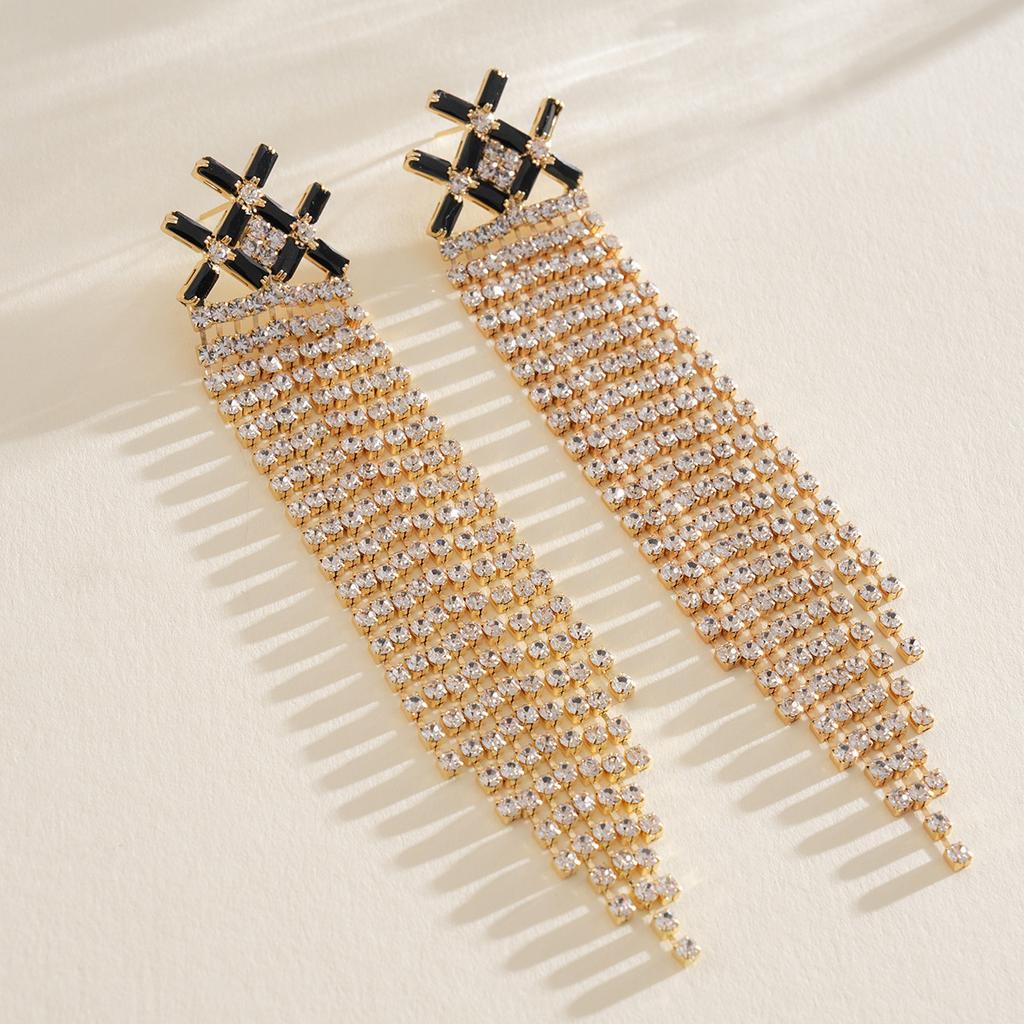 Zircon X fringed silver needle earrings personalized stud earrings