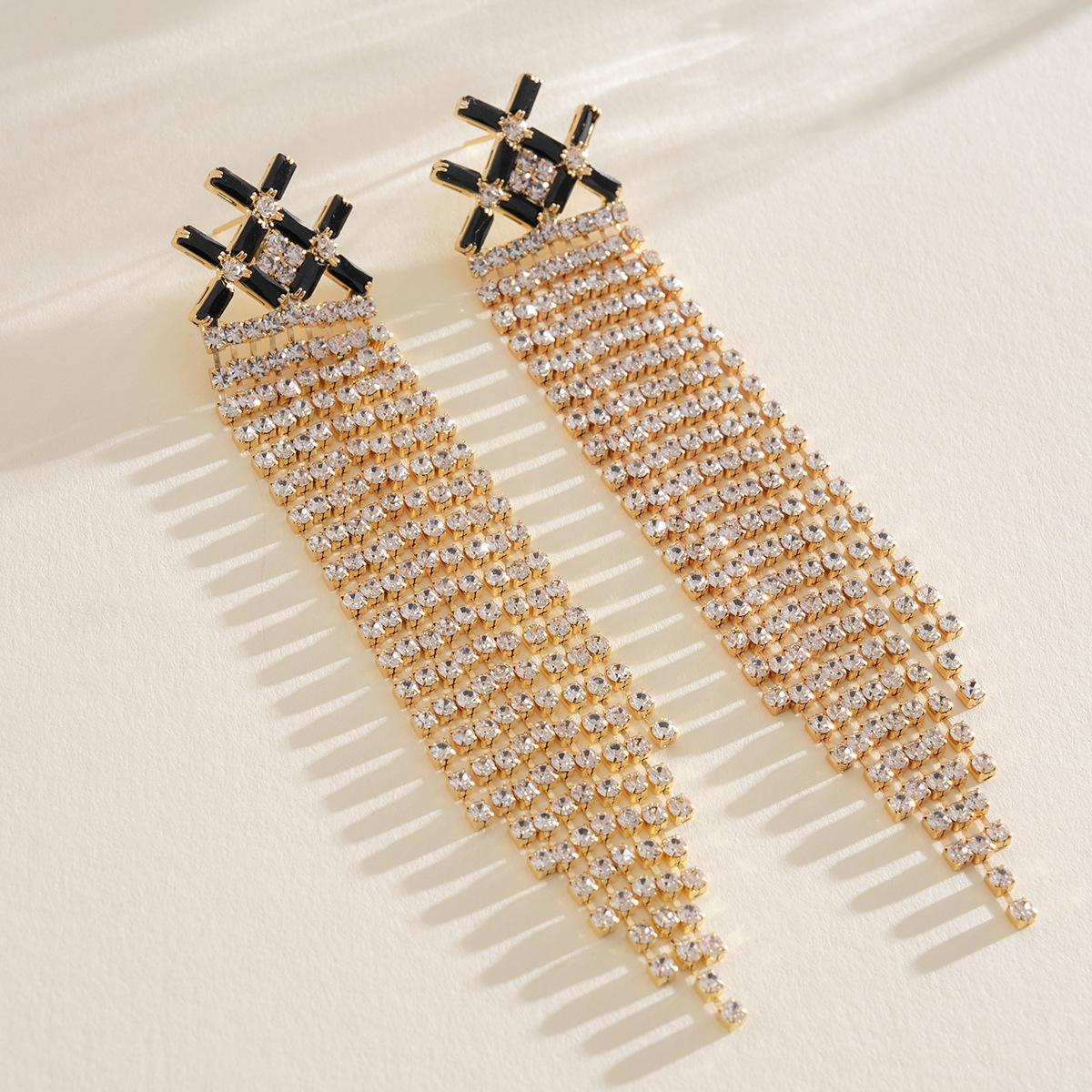 Zircon X fringed silver needle earrings personalized stud earrings