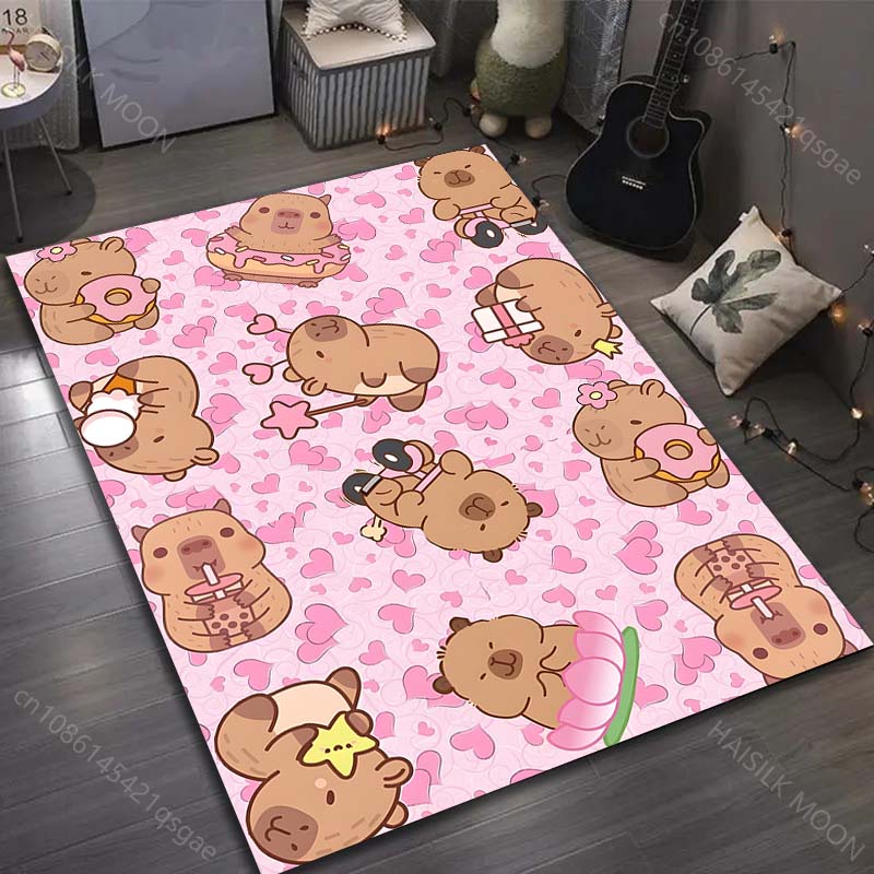 1PC Cute Capybara Print Cartoon Carpet for Living Room Bedroom Doormat Decor Sofa Table Area Rug Non-slip Floor Mat for Gifts