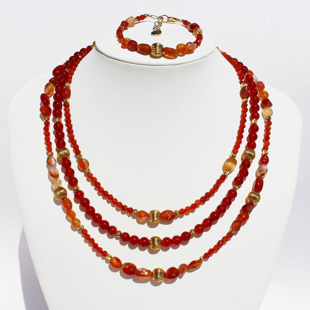 Natural Agate Beaded Necklace Plant Series Golden Seed Bracelet Women'S Retro Red Earrings 898