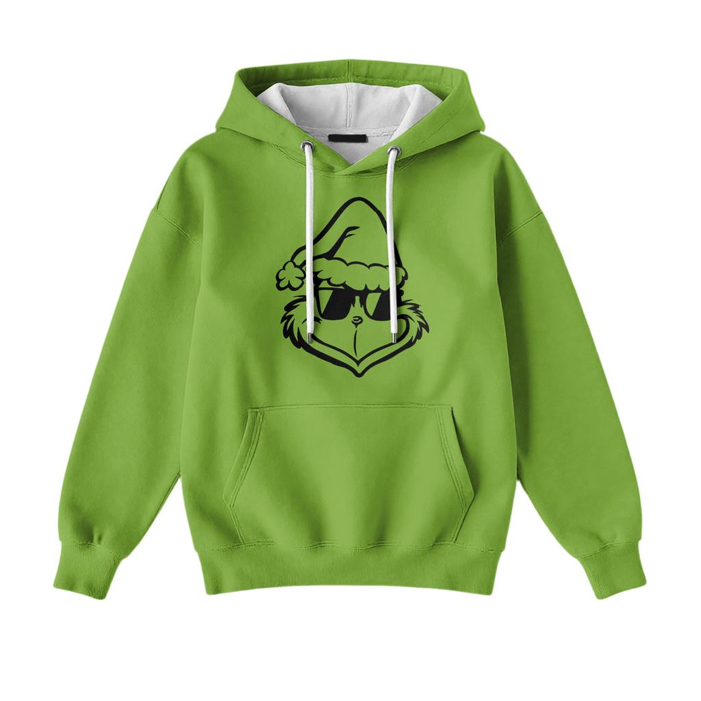 Damska luźna i wygodna bluza z dekoltem w serek ze sznurkiem, z długim rękawem i świątecznym nadrukiem