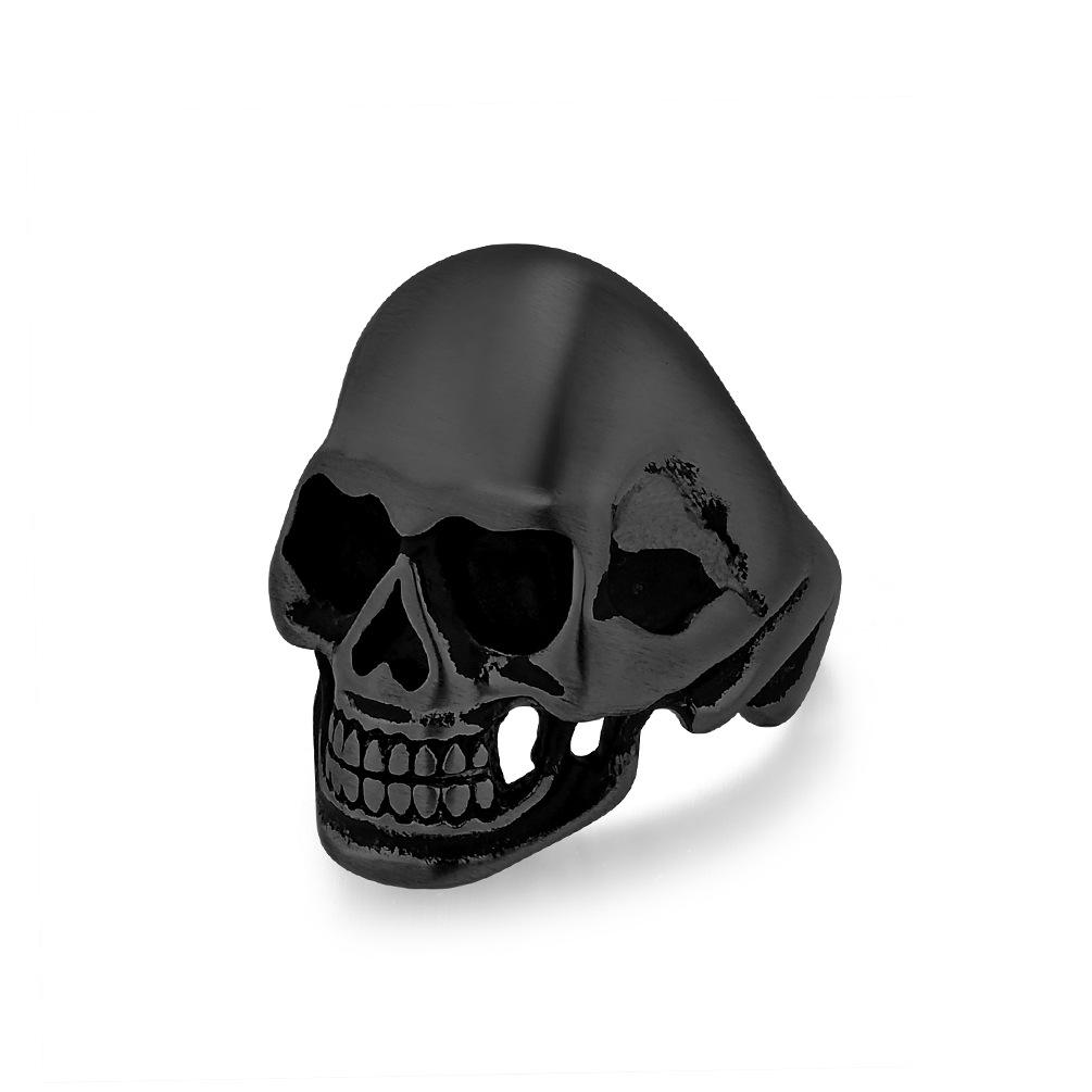 Black Classic Matte Brushed Skull Titanium Steel Ring for Men Hip Hop Stainless Steel Punk Jewellery Rapper's Finger Ring