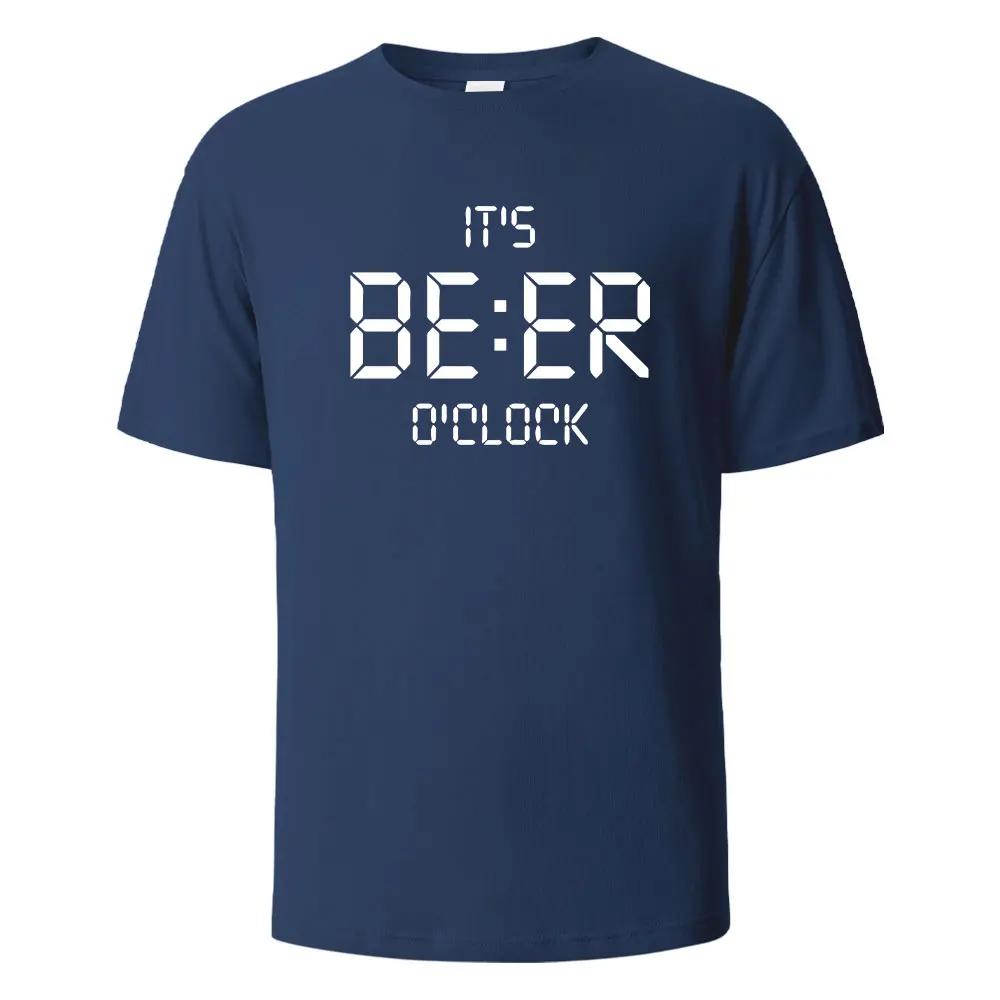 Beer O Clock Print Tshirt Personality Casual Simple Street Fashion Cotton Summer Tshirt Unisex And Unisex Loose Casual Top Y2k