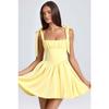Women's Fashion Square Neck High-Waisted Pleated Panel-Seamed Bow-Tie Strapless Dress
