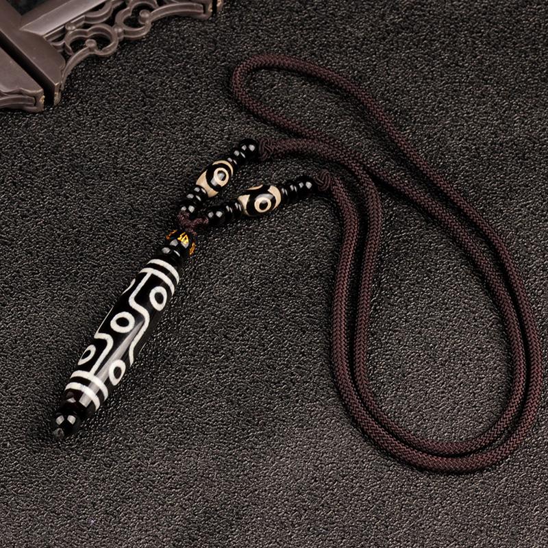 Sky Bead Necklace Xizang Nine Eye Sky Bead Pendant with Black and White Natural Agate for Men and Women