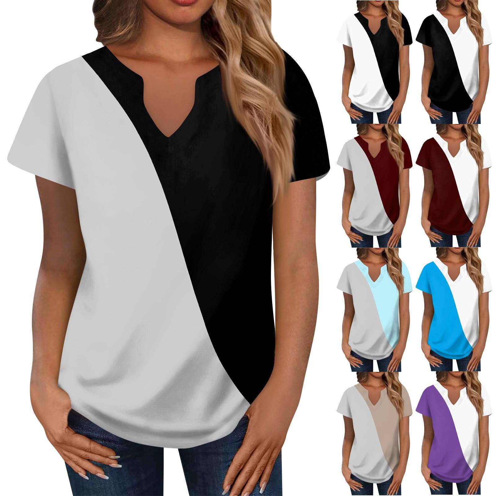 

Женские топы Свободная повседневная футболка с v-образным вырезом и коротким рукавом с принтом Модный топ