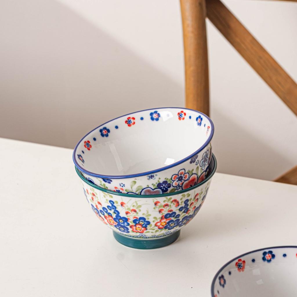 Vintage Polish Rice Bowls - 4pcs Set, Hand-Painted Ceramic for Soup, Salad, Yogurt