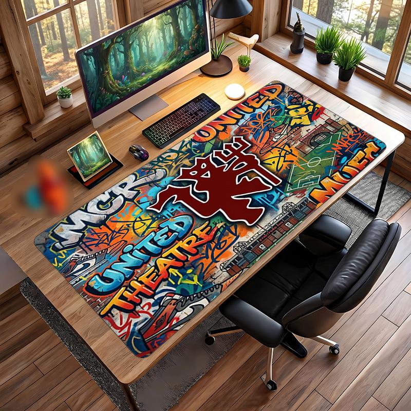 Tappetino Mouse Grande Stampato Manchester United, Tappetino da Scrivania Morbido in Gomma Antiscivolo per Gaming, Decorazione per Ufficio, Laptop, Computer