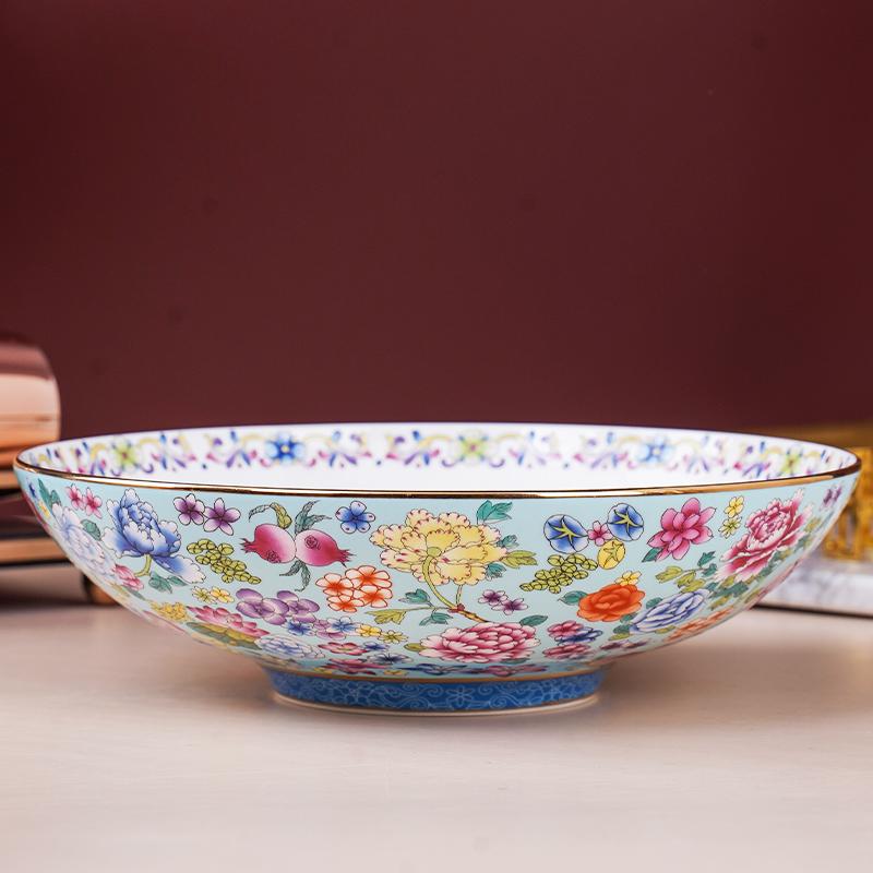 1 szt. Pałacowe stylowe emaliowane naczynia ceramiczne miski 8 cali, złote obramowanie retro miski miski na makaron do kuchni restauracyjnej