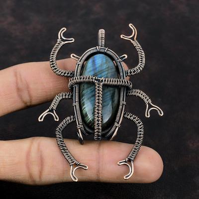 Labradorite Pendant Copper Wire Wrapped Pendant Handmade Unique Jewelry Gemstone Pendant Anniversary Gift Copper Wire Jewelry Beetle Pendant