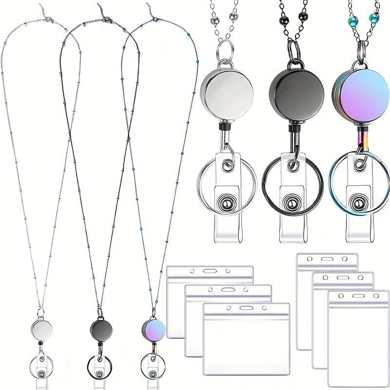 New Ball Bead Necklace Retractable Work Document Lanyard Sweater Chain Key Strap Necklace
