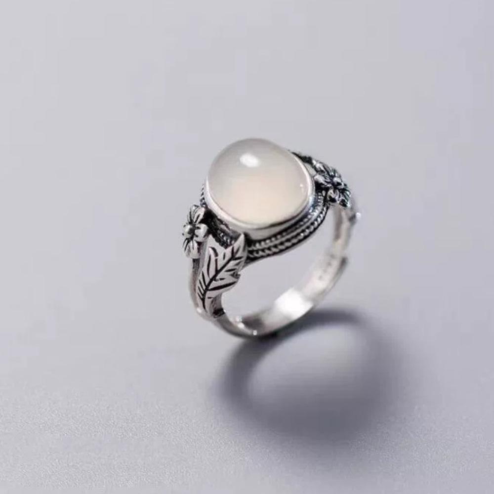 Retro Ring Female Trendy Cold Wind Imitation Agate Chalcedony Index Finger Ring Fashion Flower Open Ring