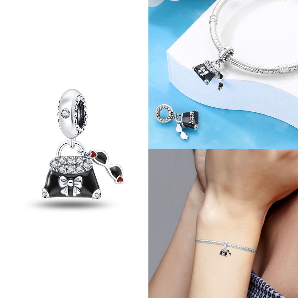 Lipstick Series Copper Black Dress High Heels Bag Lipstick Beads Charm For Original Bracelet Woman Girl Jewelry