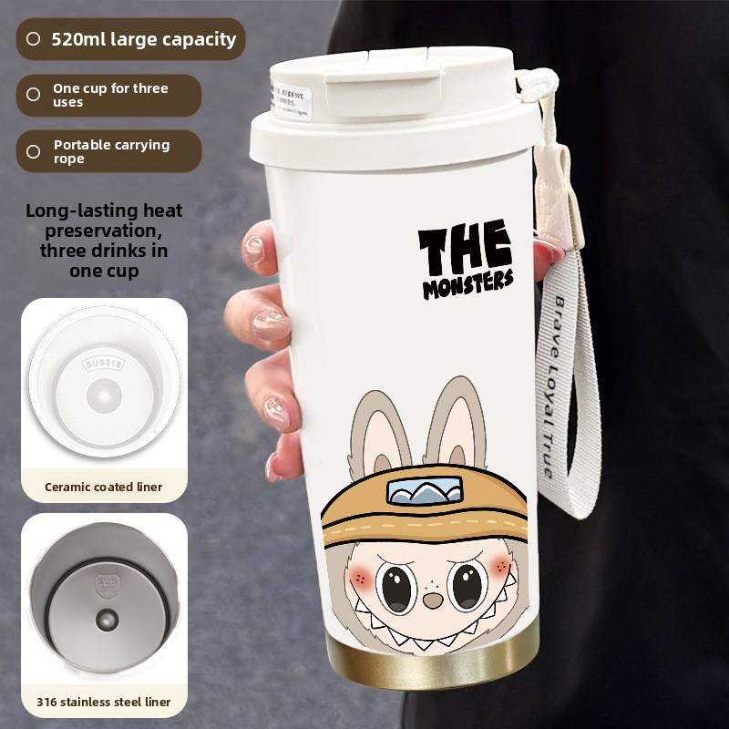 Cute Thermos Cup Large Capacity High Value 316 Stainless Steel Water Cup Portable Rope Coffee Cup