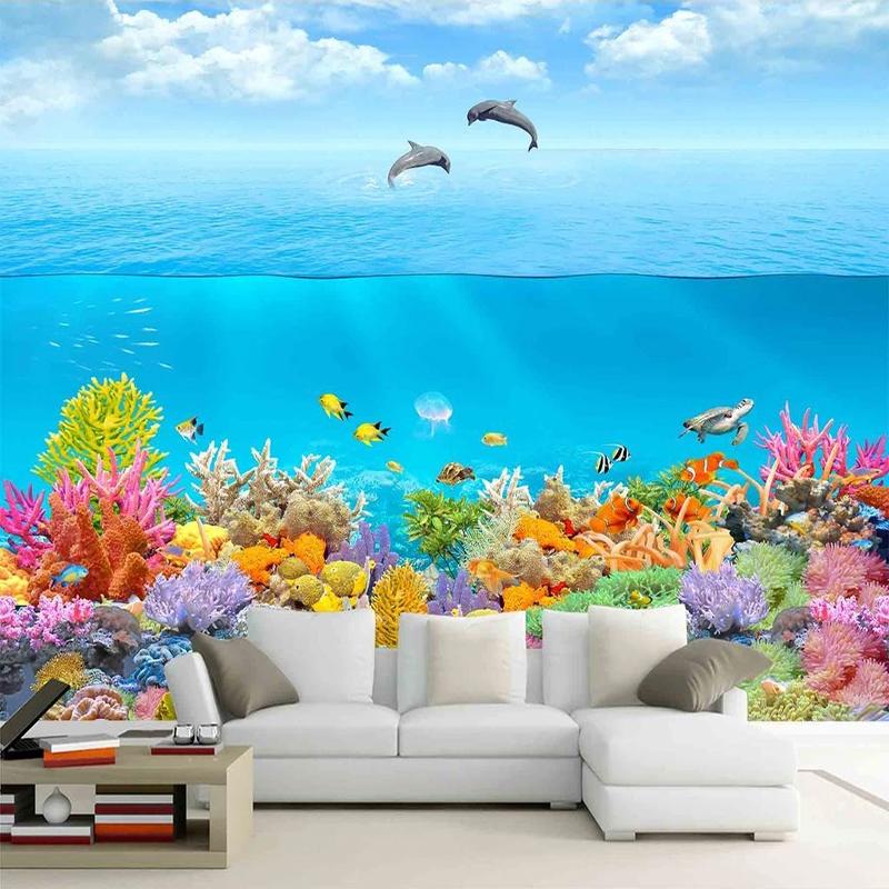 

Custom Any Size Photo Wallpaper 3D Underwater World Dolphin Coral Kids Bedroom Bathroom backdrop Decor Wall Stickers Papel Tapiz 200 cm(W) x 140 cm(H)