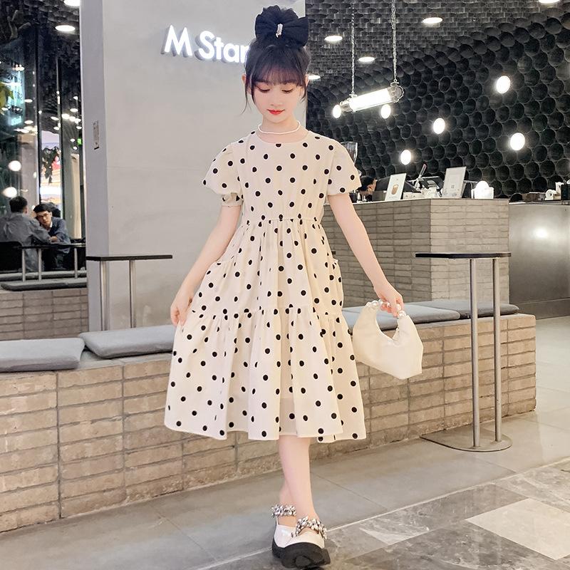 

Летняя юбка в горошек для девочек, Длинная юбка в горошек из чистого хлопка, Юбка принцессы из чистого хлопка, Детская юбка с рукавами-фонариками 160cm бежевый