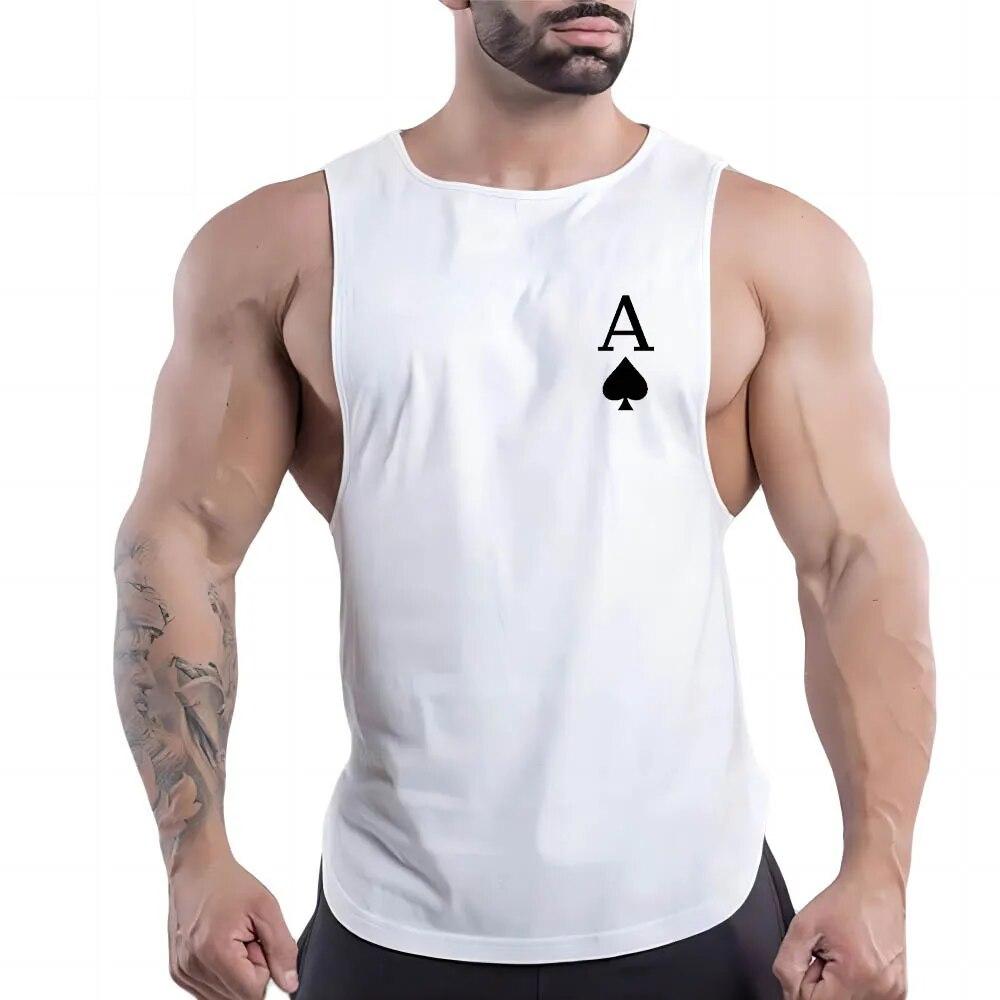 Four Seasons Herren-Fitness-Weste mit Rundhalsausschnitt, für Erwachsene, Spielkartenmuster, 2D-Druck, atmungsaktiv, schnell trocknend, ärmellos