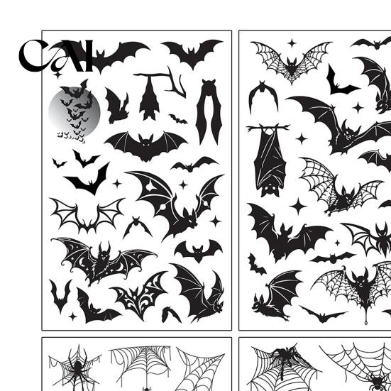 Decorative Accessories for Halloween 4Pcs Spider Bat Tattoo Stickers, 3D Realistic Temporary Body Art Skin Friendly Tattoos Kids Party, Waterproof