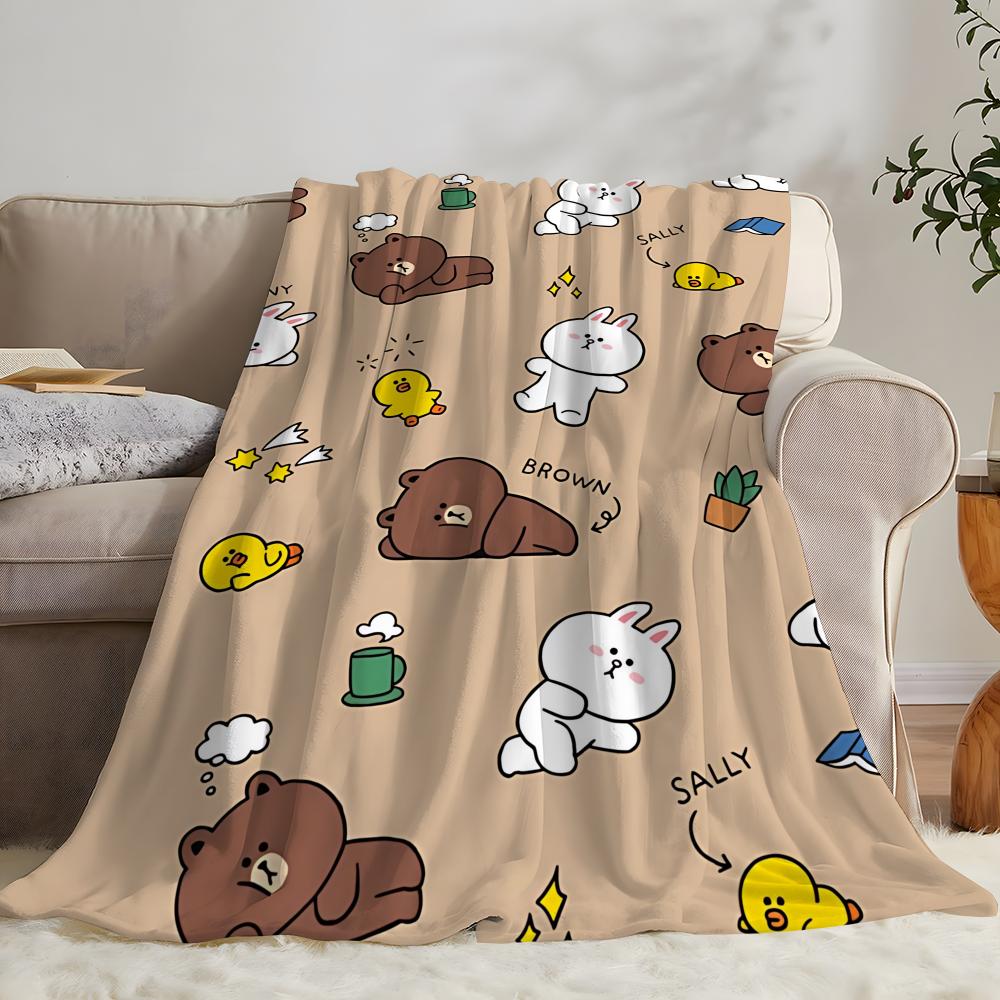 B-Brown Bear and C-Cony Throw Kid-Friendly Flannel Throw Blanket Soft Warm Anti-Static Washable All Season