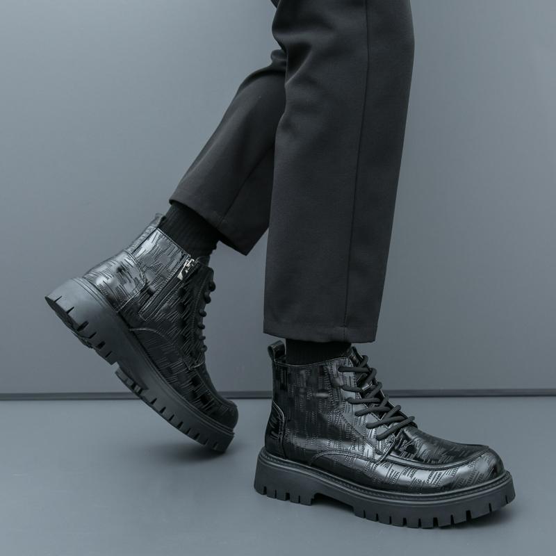 Fashion Men's Crocodile Skin Lace-up Short Boots Good Quality Leather Shoes Male Winter Business Formal Platform Boots Winter Men Shoes