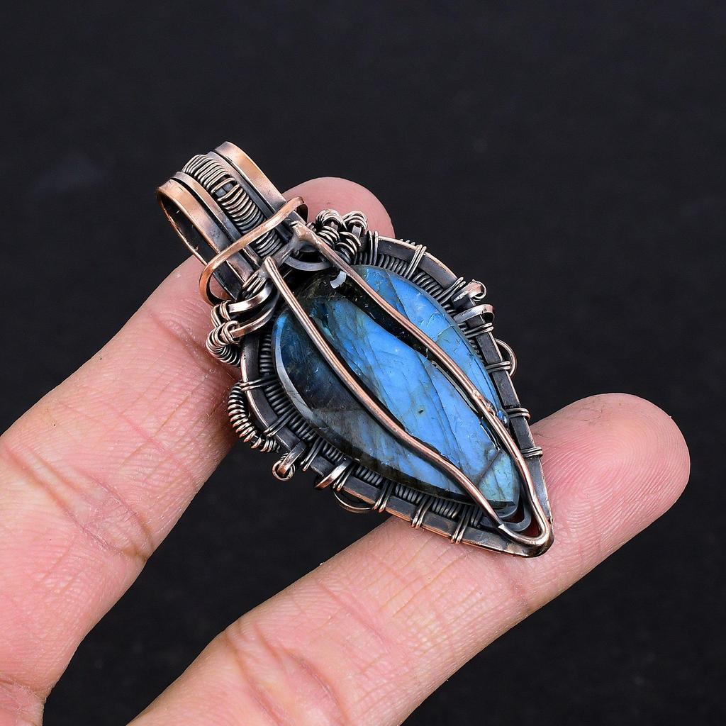 Labradorite Pendant, Handmade Gemstone , 999 Copper Wire Wrapped Pendant Antique Jewelry, For Gift Silver Jewelry